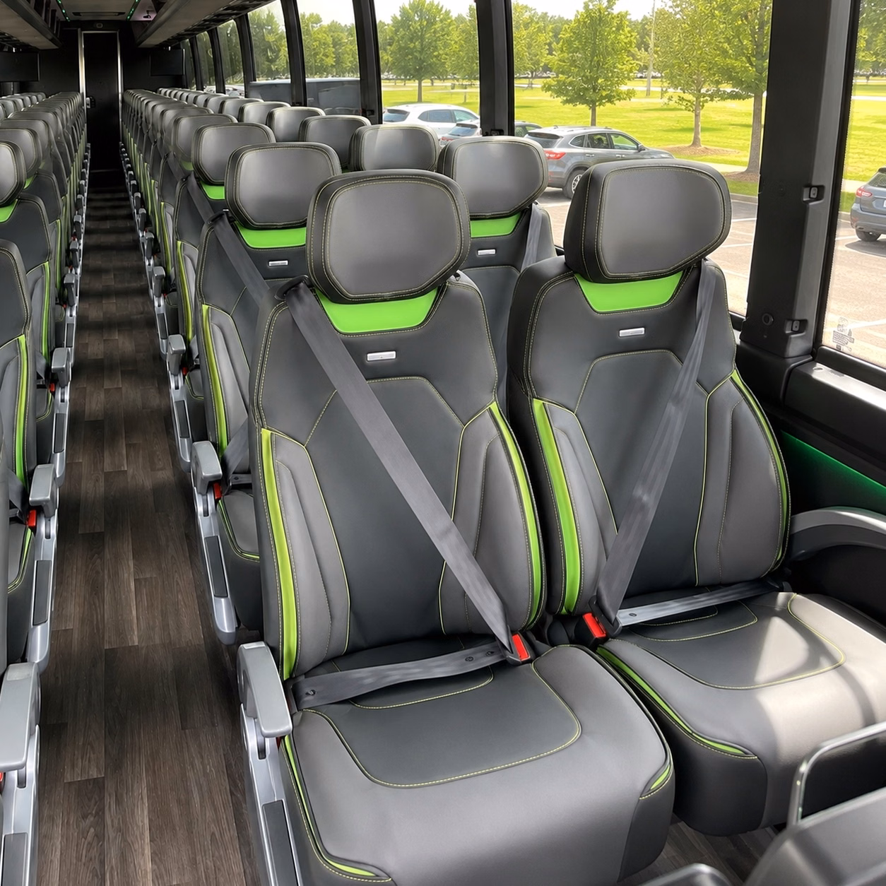 corona charter bus rental interior